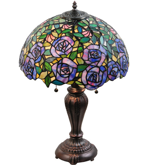 Meyda Lighting Rosebush 24" 2-Light Mahogany Bronze Table Lamp With Multi-Colored Shade Glass