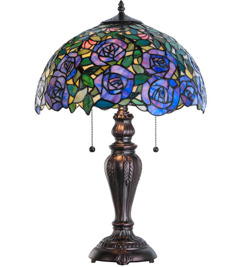 Meyda Lighting Rosebush 24" 2-Light Mahogany Bronze Table Lamp With Multi-Colored Shade Glass