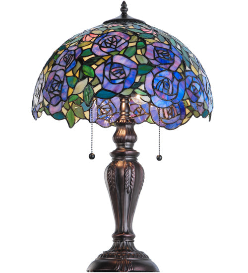 Meyda Lighting Rosebush 24" 2-Light Mahogany Bronze Table Lamp With Multi-Colored Shade Glass