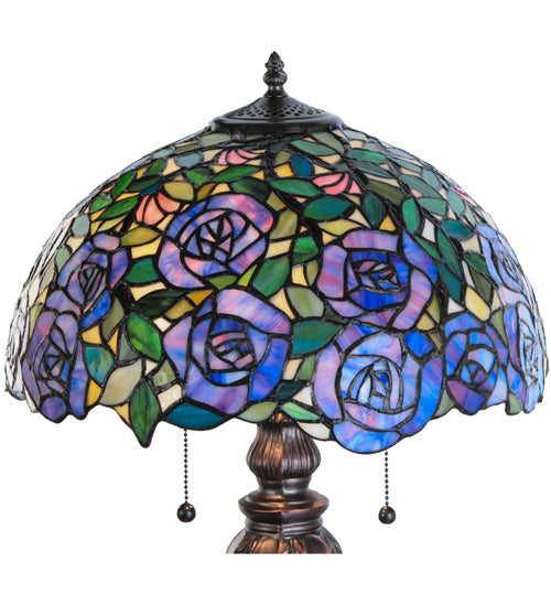 Meyda Lighting Rosebush 24" 2-Light Mahogany Bronze Table Lamp With Multi-Colored Shade Glass