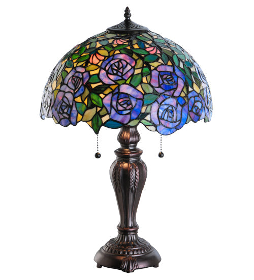 Meyda Lighting Rosebush 24" 2-Light Mahogany Bronze Table Lamp With Multi-Colored Shade Glass