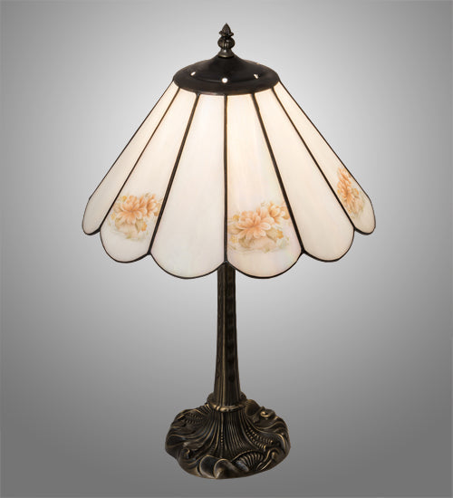 Meyda Lighting Roses 21" Mahogany Bronze Table Lamp With Iridescent White & Pink Flowers Shade Glass