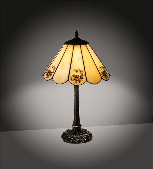 Meyda Lighting Roses 21" Mahogany Bronze Table Lamp With Spectrum Beige & Orange Rose Shade Glass