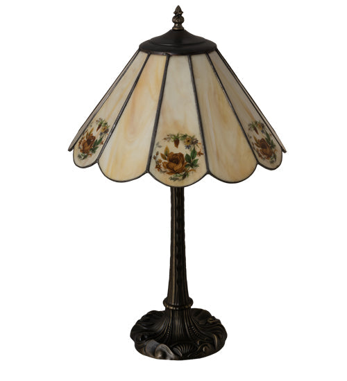 Meyda Lighting Roses 21" Mahogany Bronze Table Lamp With Spectrum Beige & Orange Rose Shade Glass