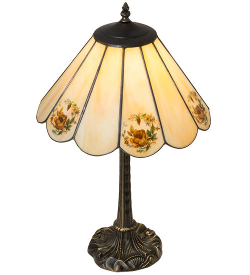 Meyda Lighting Roses 21" Mahogany Bronze Table Lamp With Spectrum Beige & Orange Rose Shade Glass