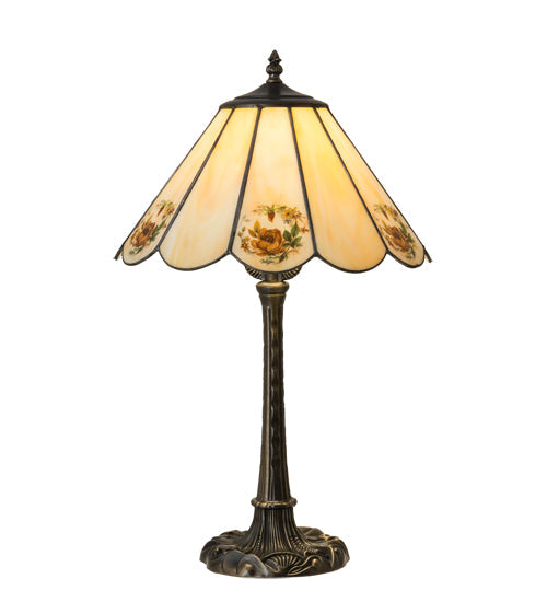 Meyda Lighting Roses 21" Mahogany Bronze Table Lamp With Spectrum Beige & Orange Rose Shade Glass