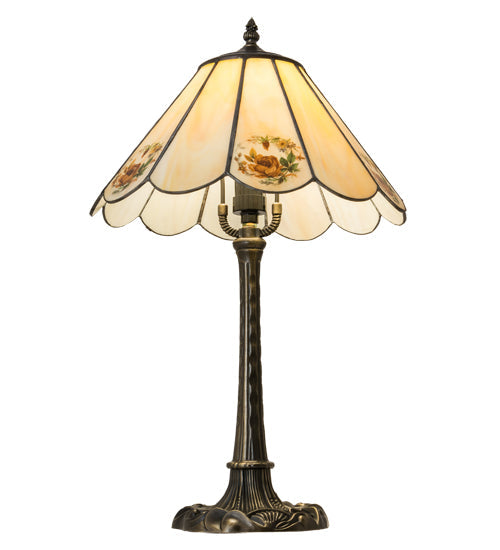 Meyda Lighting Roses 21" Mahogany Bronze Table Lamp With Spectrum Beige & Orange Rose Shade Glass