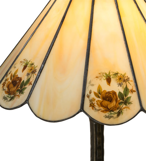 Meyda Lighting Roses 21" Mahogany Bronze Table Lamp With Spectrum Beige & Orange Rose Shade Glass