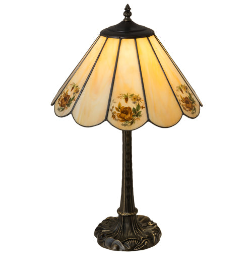 Meyda Lighting Roses 21" Mahogany Bronze Table Lamp With Spectrum Beige & Orange Rose Shade Glass