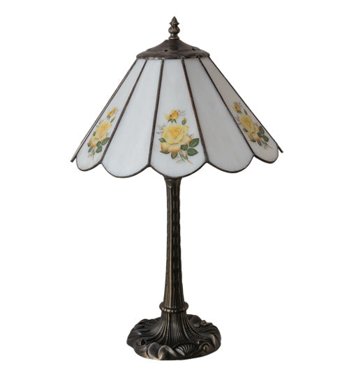 Meyda Lighting Roses 21" Mahogany Bronze Table Lamp With Wissmach White & Yellow Rose Shade Glass