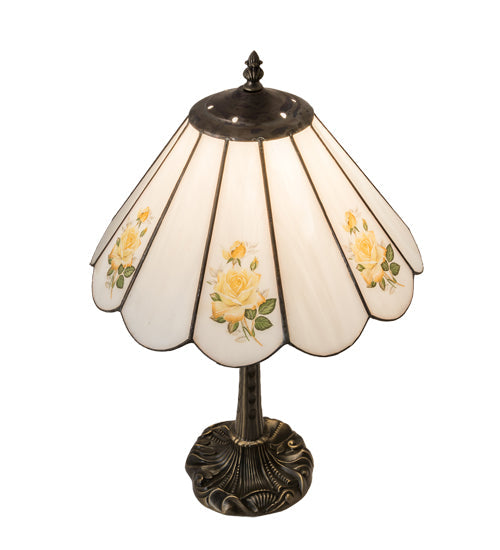Meyda Lighting Roses 21" Mahogany Bronze Table Lamp With Wissmach White & Yellow Rose Shade Glass