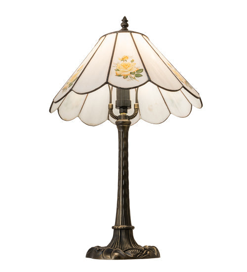 Meyda Lighting Roses 21" Mahogany Bronze Table Lamp With Wissmach White & Yellow Rose Shade Glass