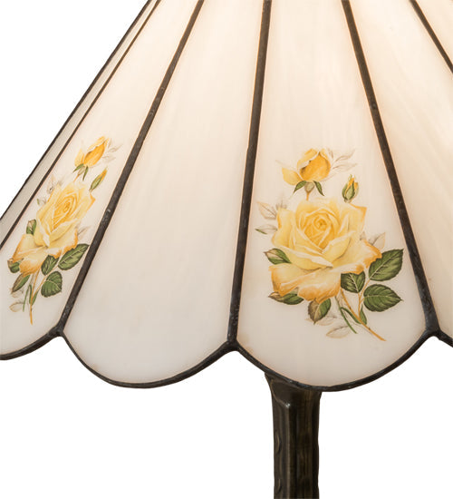 Meyda Lighting Roses 21" Mahogany Bronze Table Lamp With Wissmach White & Yellow Rose Shade Glass