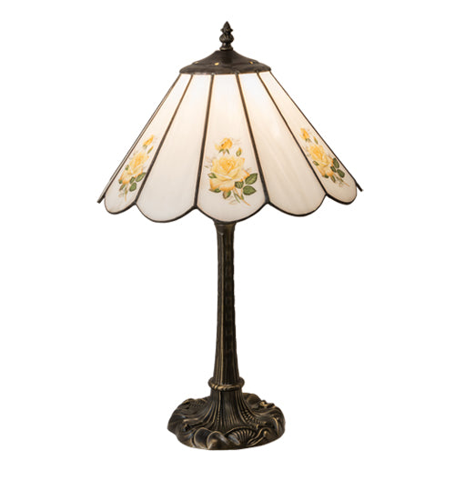 Meyda Lighting Roses 21" Mahogany Bronze Table Lamp With Wissmach White & Yellow Rose Shade Glass