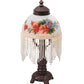 Meyda Lighting Roussillon 13" Mahogany Bronze Rose Bouquet Fringed Mini Table Lamp With Multi-Colored Shade Glass