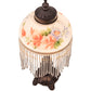 Meyda Lighting Roussillon 13" Mahogany Bronze Rose Bouquet Fringed Mini Table Lamp With Multi-Colored Shade Glass