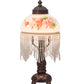 Meyda Lighting Roussillon 13" Mahogany Bronze Rose Bouquet Fringed Mini Table Lamp With Multi-Colored Shade Glass