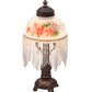 Meyda Lighting Roussillon 13" Mahogany Bronze Rose Bouquet Fringed Mini Table Lamp With Multi-Colored Shade Glass