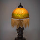 Meyda Lighting Roussillon 17" Mahogany Bronze Cherub Lantern Mini Table Lamp With Amber & Green Shade Glass