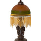 Meyda Lighting Roussillon 17" Mahogany Bronze Cherub Lantern Mini Table Lamp With Amber & Green Shade Glass
