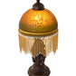 Meyda Lighting Roussillon 17" Mahogany Bronze Cherub Lantern Mini Table Lamp With Amber & Green Shade Glass