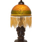 Meyda Lighting Roussillon 17" Mahogany Bronze Cherub Lantern Mini Table Lamp With Amber & Green Shade Glass