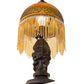 Meyda Lighting Roussillon 17" Mahogany Bronze Cherub Lantern Mini Table Lamp With Amber & Green Shade Glass