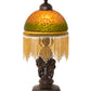 Meyda Lighting Roussillon 17" Mahogany Bronze Cherub Lantern Mini Table Lamp With Amber & Green Shade Glass