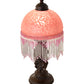 Meyda Lighting Roussillon 17" Mahogany Bronze Cherub Lantern Mini Table Lamp With Cranberry Dappled Shade Glass