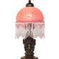 Meyda Lighting Roussillon 17" Mahogany Bronze Cherub Lantern Mini Table Lamp With Cranberry Dappled Shade Glass