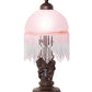 Meyda Lighting Roussillon 17" Mahogany Bronze Cherub Lantern Mini Table Lamp With Pink Etched Shade Glass