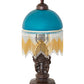Meyda Lighting Roussillon 17" Mahogany Bronze Cherub Lantern Mini Table Lamp With Teal Shade Glass