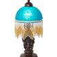 Meyda Lighting Roussillon 17" Mahogany Bronze Cherub Lantern Mini Table Lamp With Teal Shade Glass
