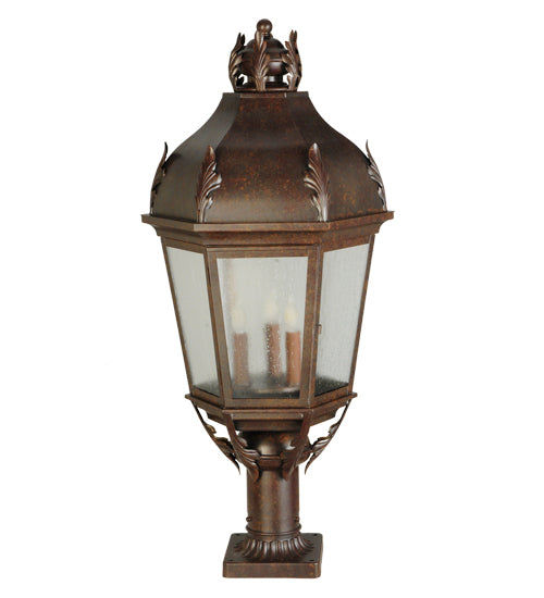 Meyda Lighting Royan 15" 3-Light Rusty Nail Lantern Pier Mount Light With Clear Seeded Shade Glass