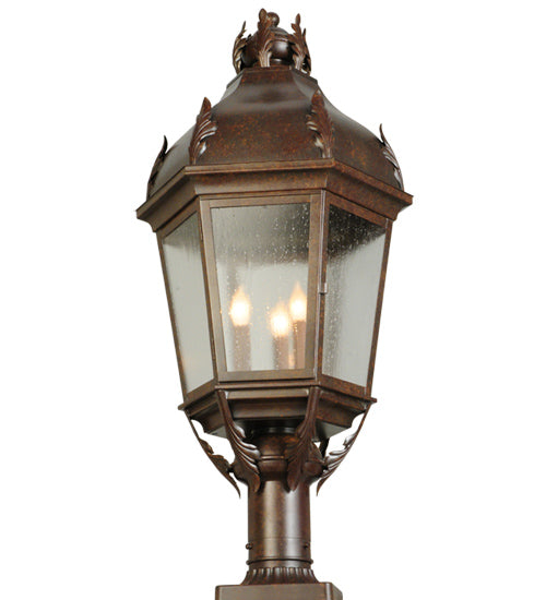 Meyda Lighting Royan 15" 3-Light Rusty Nail Lantern Pier Mount Light With Clear Seeded Shade Glass