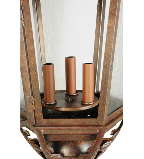 Meyda Lighting Royan 15" 3-Light Rusty Nail Lantern Pier Mount Light With Clear Seeded Shade Glass