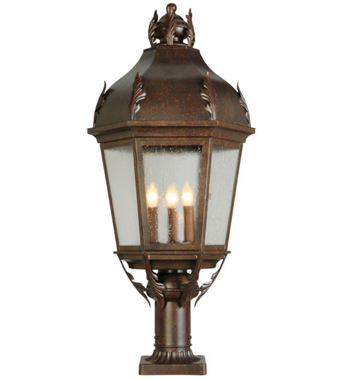 Meyda Lighting Royan 15" 3-Light Rusty Nail Lantern Pier Mount Light With Clear Seeded Shade Glass
