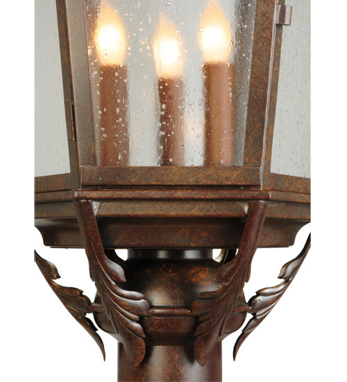 Meyda Lighting Royan 15" 3-Light Rusty Nail Lantern Pier Mount Light With Clear Seeded Shade Glass