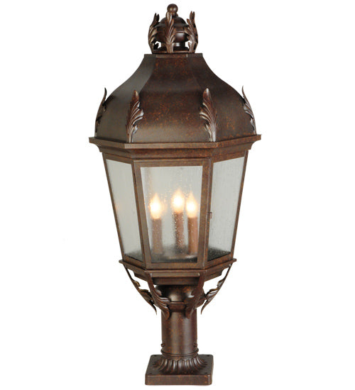 Meyda Lighting Royan 15" 3-Light Rusty Nail Lantern Pier Mount Light With Clear Seeded Shade Glass