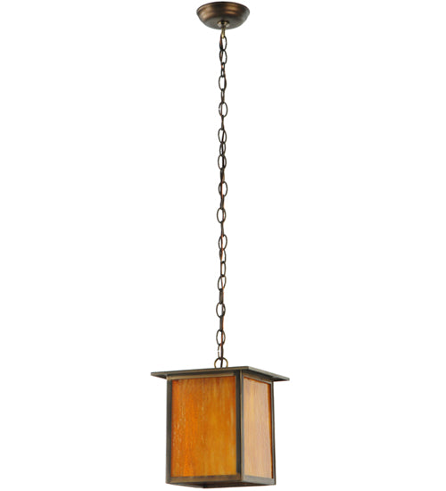 Meyda Lighting Roylance 14" Antique Copper Prime Pendant Light With Honey Amber Art Shade Glass