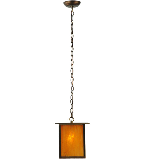 Meyda Lighting Roylance 14" Antique Copper Prime Pendant Light With Honey Amber Art Shade Glass