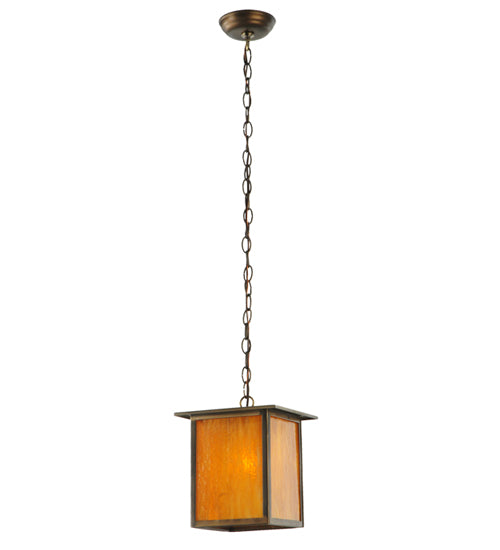Meyda Lighting Roylance 14" Antique Copper Prime Pendant Light With Honey Amber Art Shade Glass