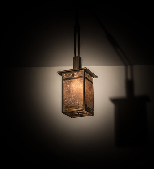 Meyda Lighting Roylance 186351 13" Antique Copper Pendant Light With Silver Mica Shade Glass