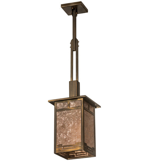 Meyda Lighting Roylance 186351 13" Antique Copper Pendant Light With Silver Mica Shade Glass