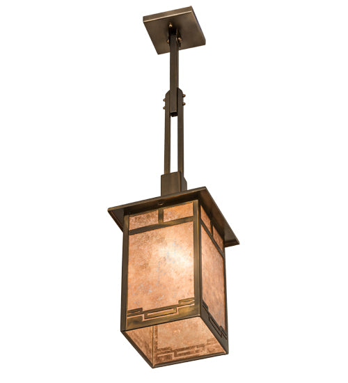 Meyda Lighting Roylance 186351 13" Antique Copper Pendant Light With Silver Mica Shade Glass