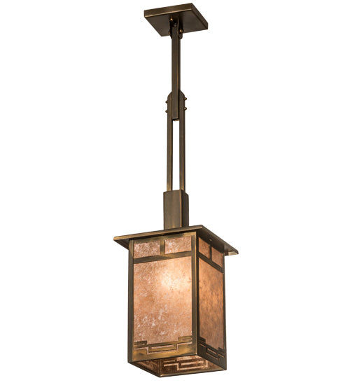 Meyda Lighting Roylance 186351 13" Antique Copper Pendant Light With Silver Mica Shade Glass