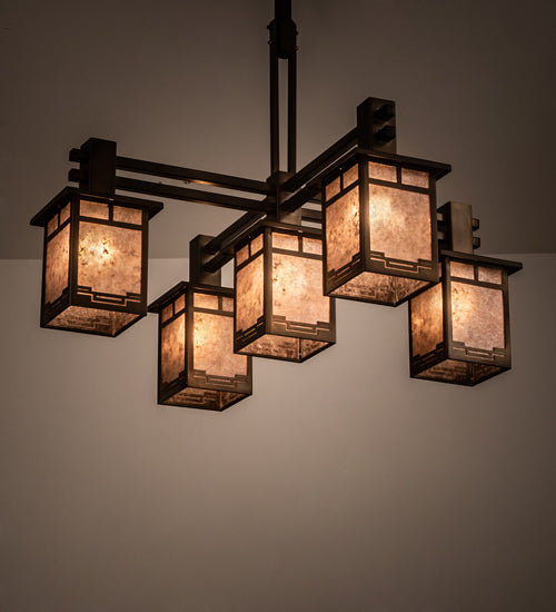 Meyda Lighting Roylance 213249 36" 5-Light Antique Copper Chandelier With Silver Mica Shade Glass