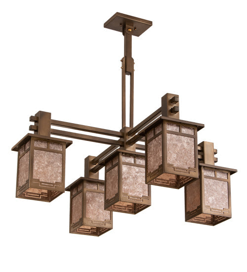 Meyda Lighting Roylance 213249 36" 5-Light Antique Copper Chandelier With Silver Mica Shade Glass