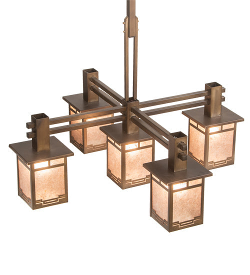 Meyda Lighting Roylance 213249 36" 5-Light Antique Copper Chandelier With Silver Mica Shade Glass