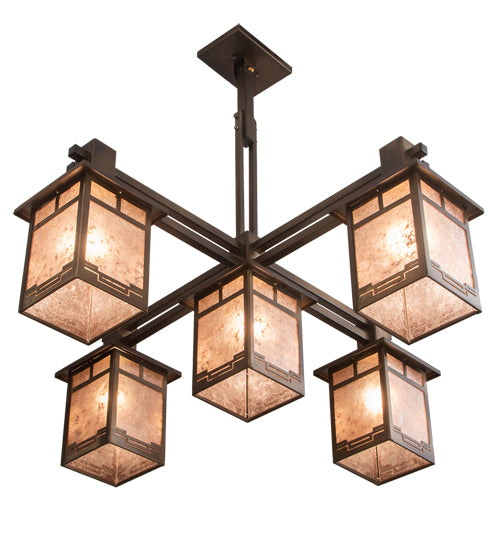 Meyda Lighting Roylance 213249 36" 5-Light Antique Copper Chandelier With Silver Mica Shade Glass